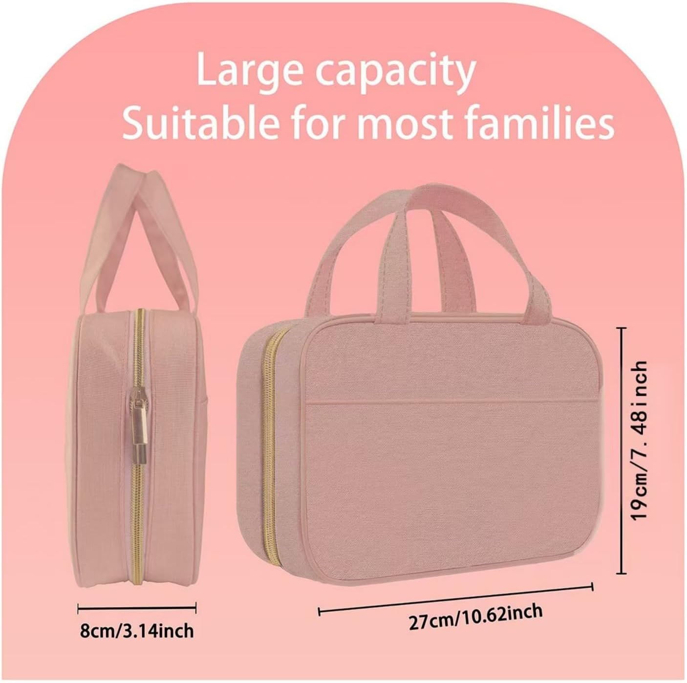4 Pocket Card Binder, Toiletry Bag with Hanging Hook, Water-Resistant Makeup Cosmetic Bag Travel Organizer for Travel-Sized Shampoo, Conditioner, Brushes Set, Makeup Accessories, Pink