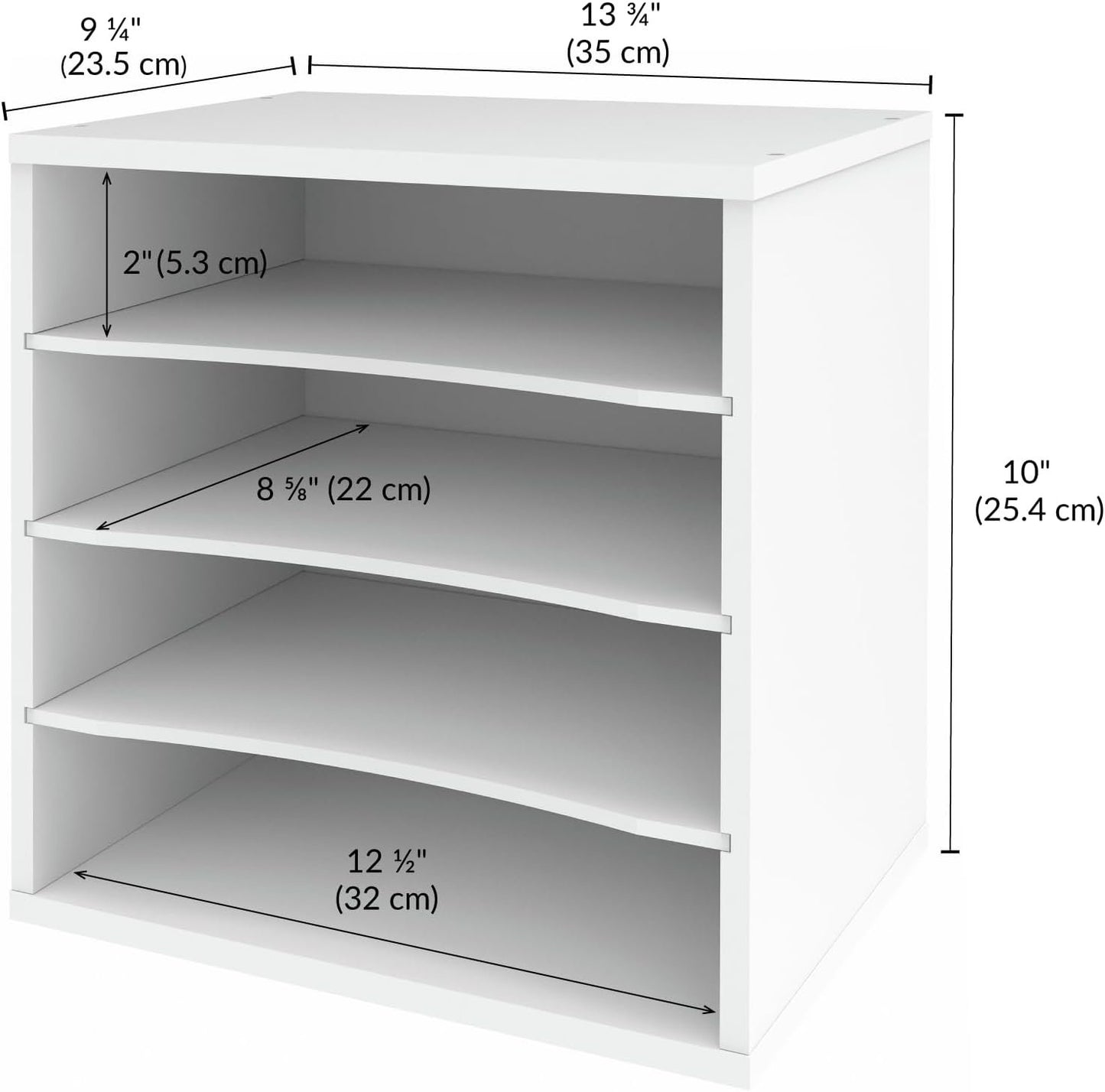 Ballucci 4-Tier Paper Organizer, Desk File Organizer, Stackable Letter Tray, Wood Mail Sorter with Adjustable Storage Shelves, Office Desk Organizer, White