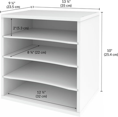 Ballucci 4-Tier Paper Organizer, Desk File Organizer, Stackable Letter Tray, Wood Mail Sorter with Adjustable Storage Shelves, Office Desk Organizer, White