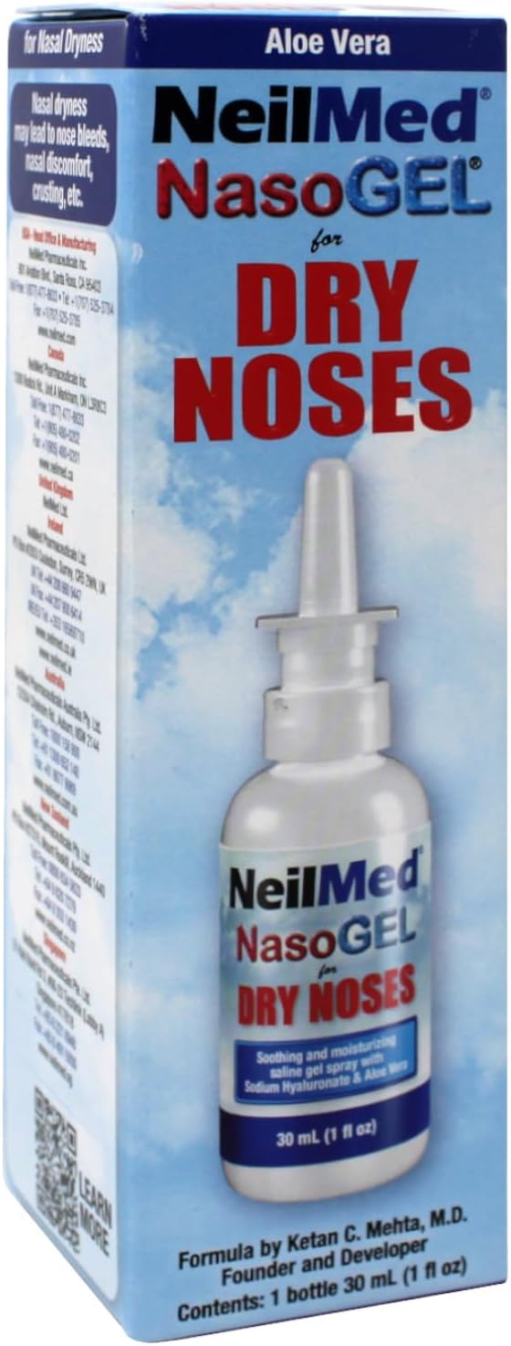 NeilMed NasoGEL Drip-Free Nasal Spray for Dry Noses, Soothing Moisturizing Gel with Aloe Vera & Sodium Hyaluronate, 1 fl oz
