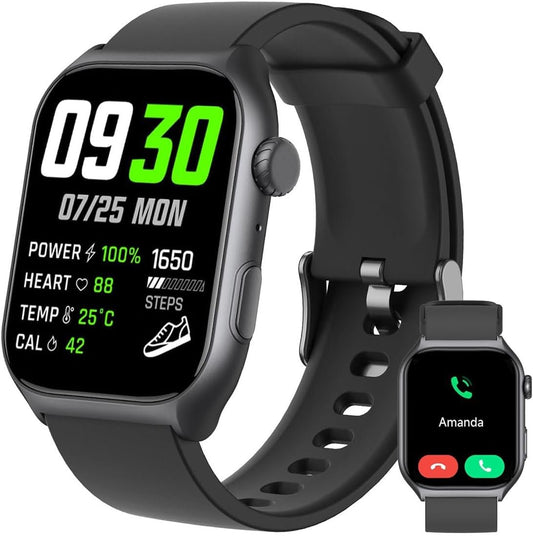 Smart Watch for Men Women, 2.0" HD Touch Screen Fitness Tracker, Bluetooth Calling, 100+ Sports Modes, DIY Dial, 24H Heart Rate Sleep Monitor, IP68 Waterproof, Compatible with Android & iOS (Black)