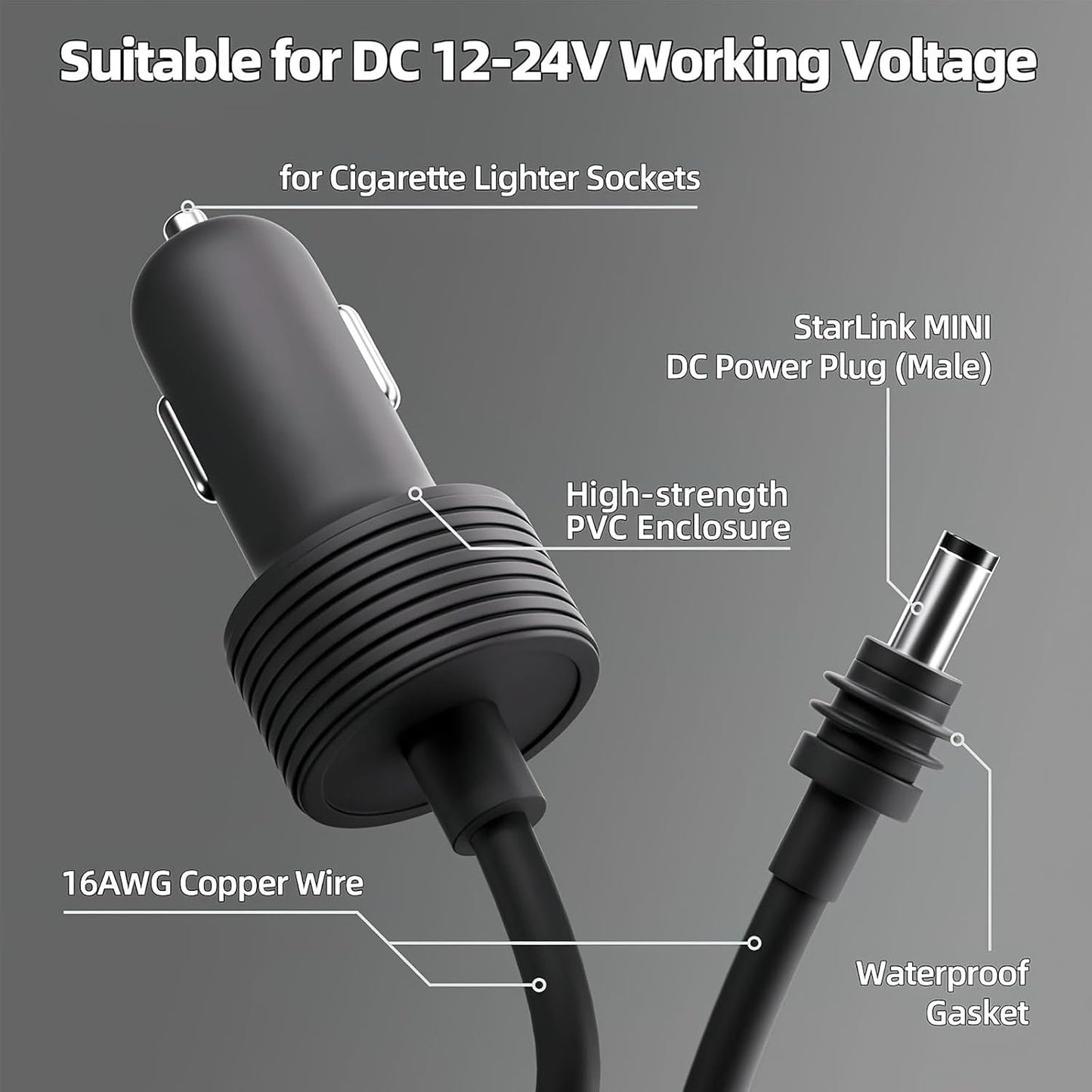 for Starlink Mini Power Cable Direct to Cigarette Adapter, for 3M/12V-48V Car Power Cable for Starlink Mini DC Male to Cigarette Lighter