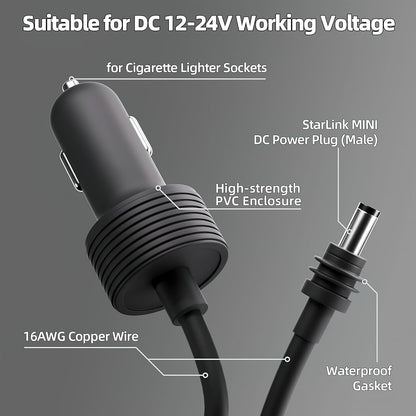 for Starlink Mini Power Cable Direct to Cigarette Adapter, for 3M/12V-48V Car Power Cable for Starlink Mini DC Male to Cigarette Lighter