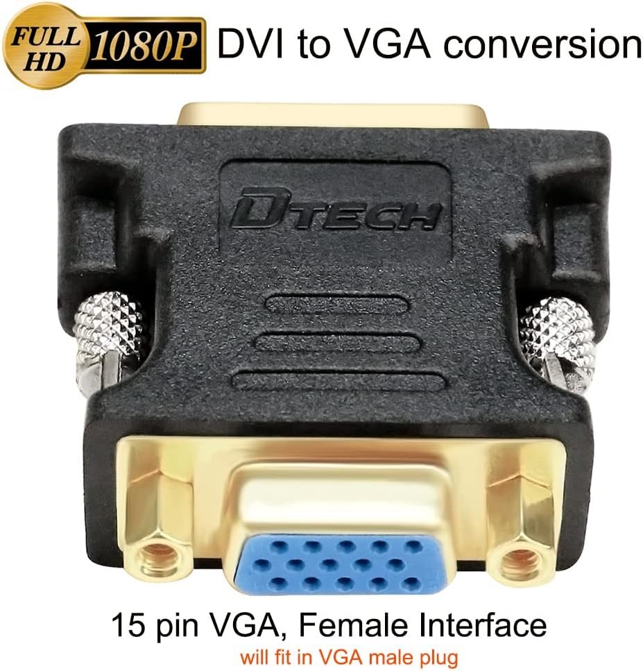 DTECH DVI to VGA Adapter DVI-D Male to VGA Female Converter 1080P Video Connector 24+1 Pin for Monitor Computer Projector