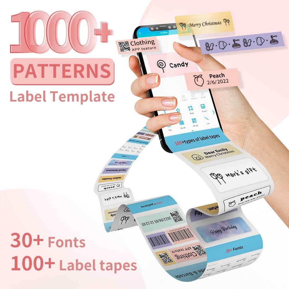 Label Maker Machine, Phomemo D30 Portable Bluetooth Label Printer with Tape Label Maker Handheld, Multiple Templates Available for Smartphone Easy to Use for Office Home Organization USB Rechargeable