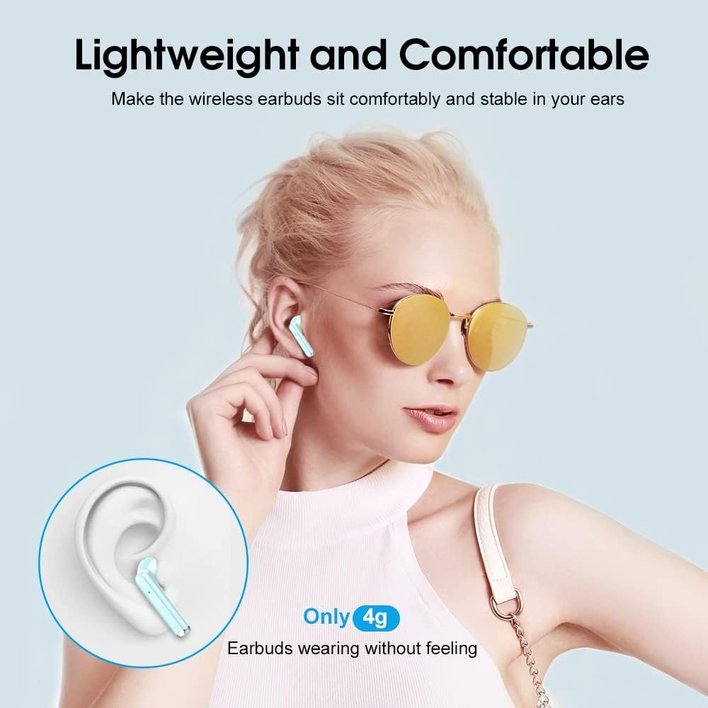 OYIB Wireless Earbuds, 2025 Mini Bluetooth 5.3 Headphones HD Stereo Audio, ENC Noise Cancelling Mic Wireless Earphones 25H Playtime, IPX7 Waterproof, Touch Control in Ear Wireless Headphone Sky Blue