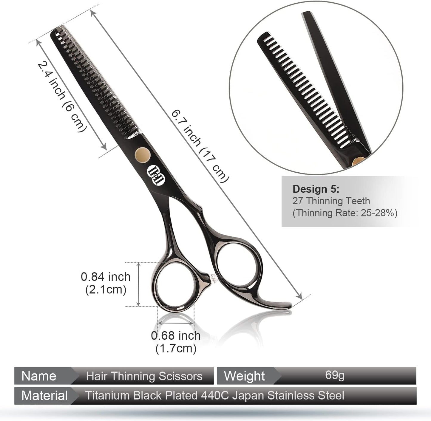 CIICII Professional Hairdressing Scissors, 8 Pieces Hair Scissors Kit (6.7 Inches/Black) & Thinning Scissors & Hair Comb for DIY Hair/Home/Barber