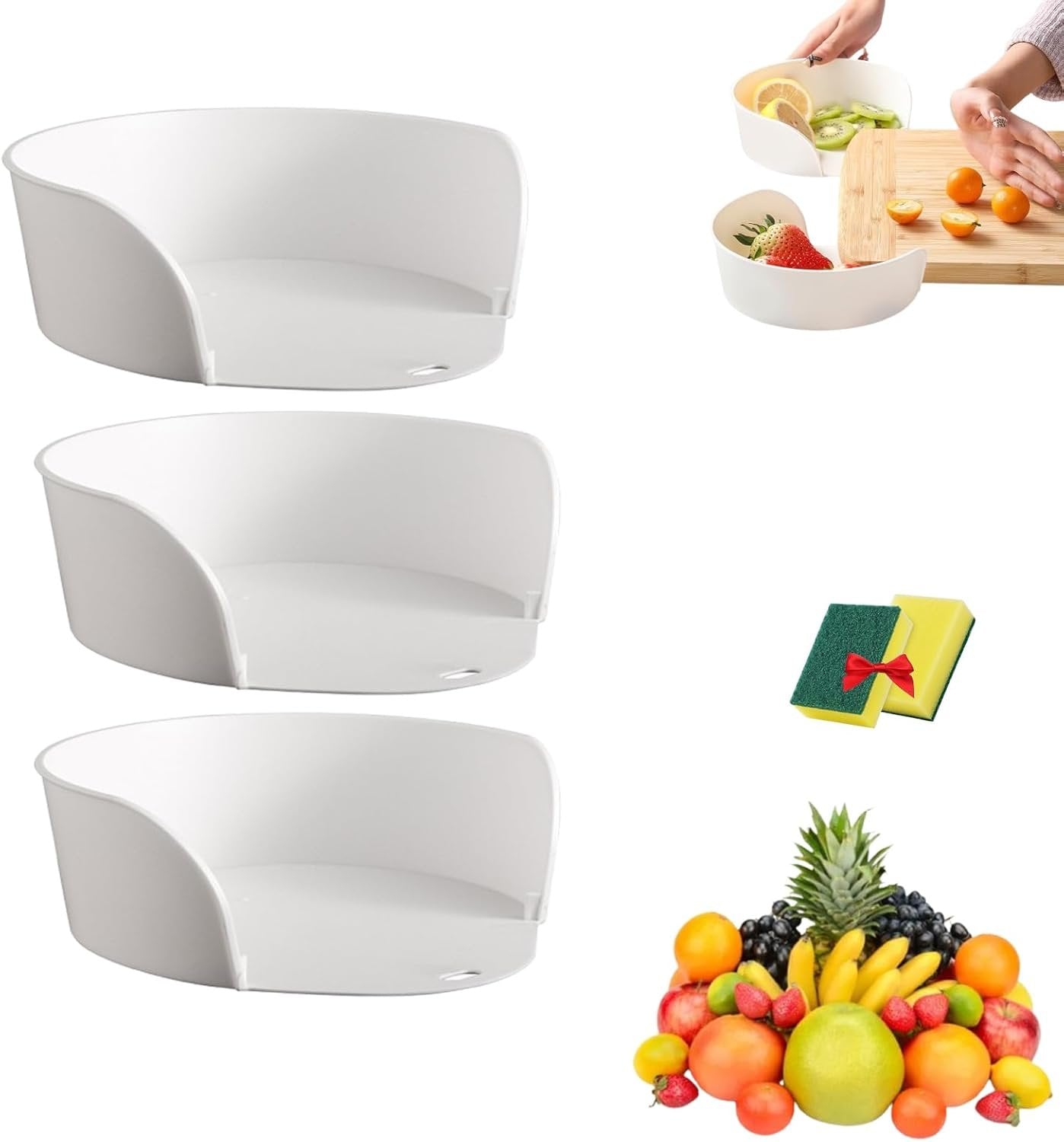 3/4PCS Food Prep Bowls for Cutting Board, Food Preparation Tray,Convenient Chopping Board Side Dish Plate (3PCS)