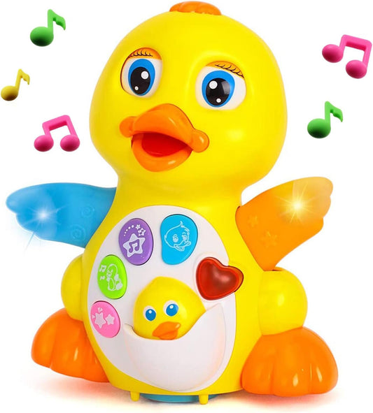 Yiosion Musical Flapping Yellow Duck Interactive Action Educational Learning Walking Light Up Dancing Toy for 1 Year Old Baby Toddler Infant