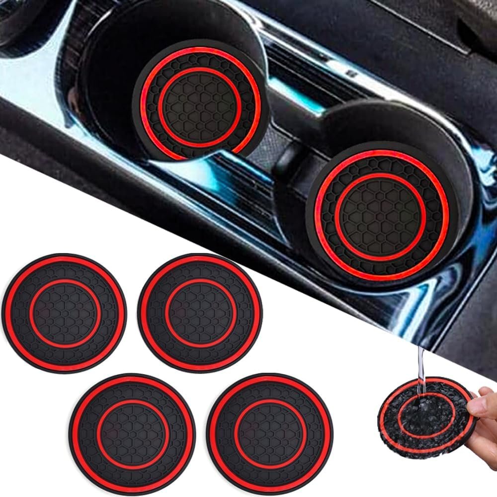 4 Pack 2.75 Inch Car Coasters for Cup Holder,Universal Auto Waterproof Coasters No-Slip Anti Dust Insert Coaster,Silicon Insulation Cup Mats for Vehicle Interior,Interior Accessories for Most Cars