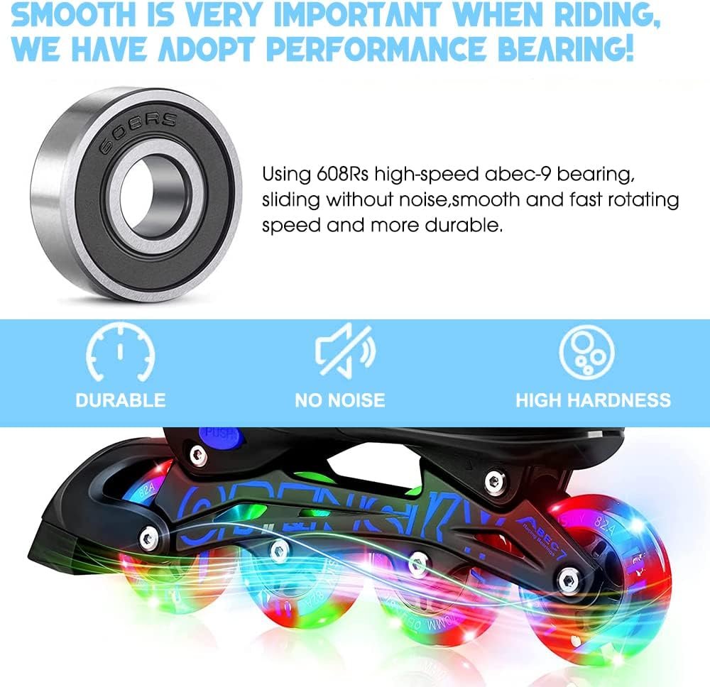 8 Pack Light Up Inline Skate Wheels Replacement 64mm 72mm 76mm 80mm Inline Wheels with ABEC-9 Bearing for Blades Roller Hockey Lighting Skate inline Wheels - 85A Rebound for Indoor & Outdoor