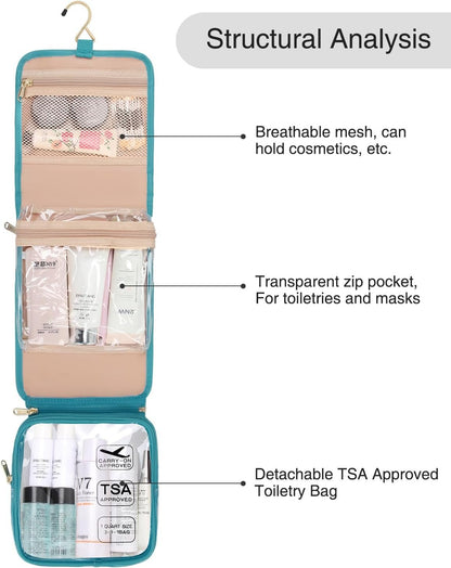 Relavel Travel Toiletry Bag for men women with Detachable TSA Approved Toiletry Bag, Compact Hanging toiletry bag with Small Carry On 3-1-1 Clear Waterproof Travel Bags for Toiletries, D-Blue, A Small