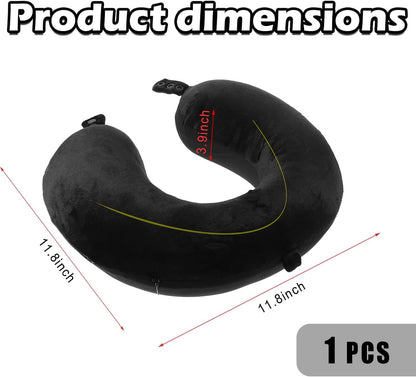 Travel Neck Pillow - Memory Foam Airplane Pillow, Soft Adjustable for Comfort on Planes, Cars, Home Recliners, Black