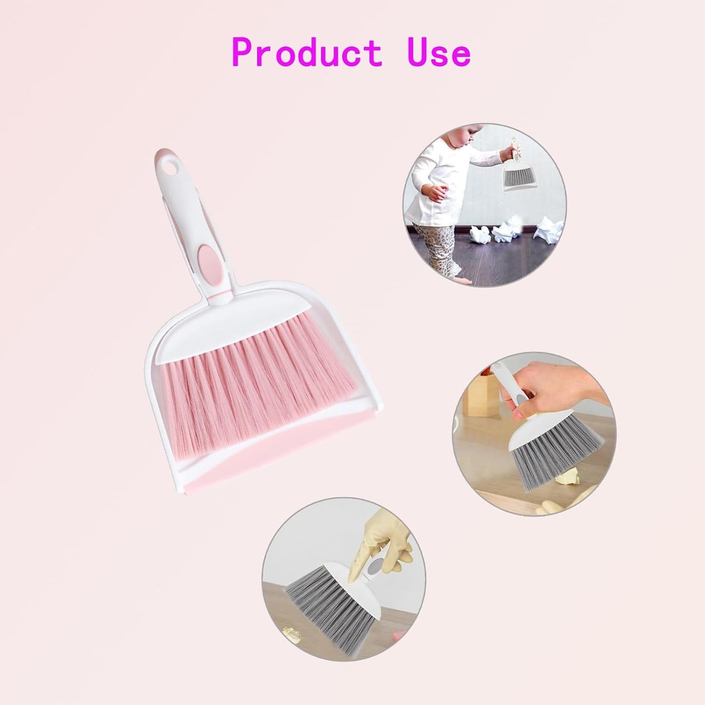 Mini Broom and Dustpan Set - Compact Desk and Cleaning Kit, Small Whisk Broom for Office, Kitchen, Home - Lightweight Pink Dustpan - Essential Daily Cleaning Tool