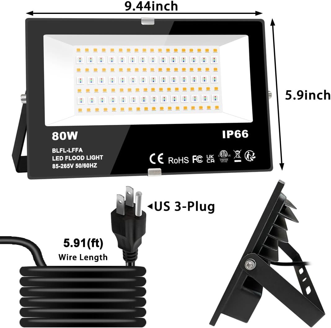 MELPO LED Flood Light Outdoor 800W Equivalent 8000LM Smart RGB Landscape Lighting with APP Control, DIY Scenes - Timing - Warm White 2700K - Color Changing Uplight, IP66 Waterproof US Plug (2Pack)