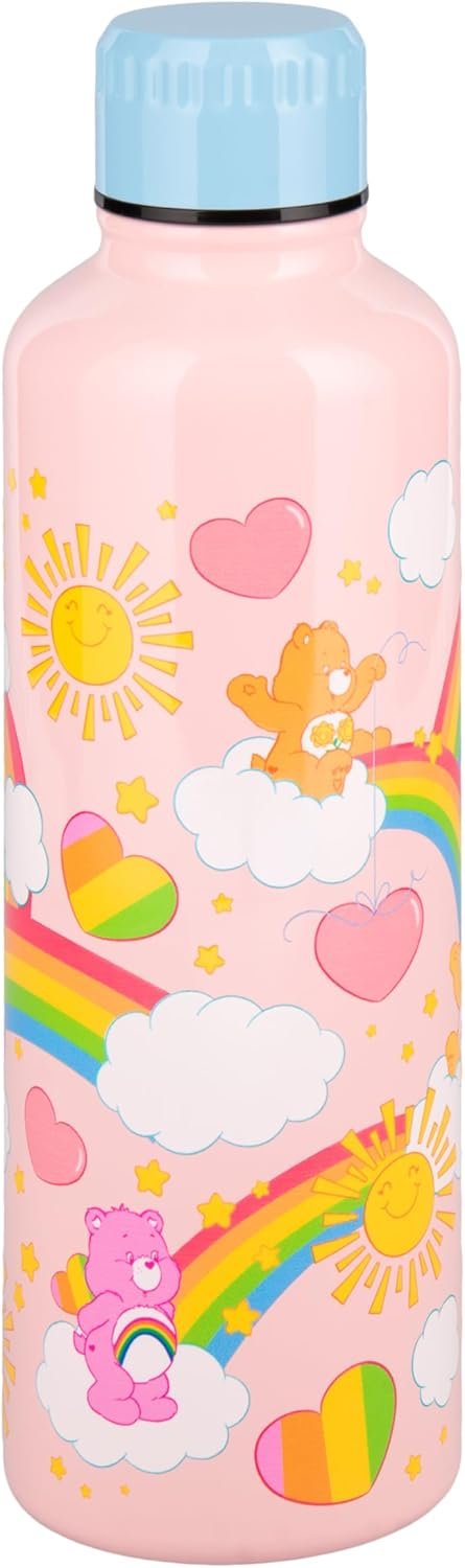 Paladone Care Bears Metal Water Bottle with Screw-Top Lid 600ml, Officially Licensed Cute Reusable Drinkware with Colourful Design for Travel, Sports, School and Office