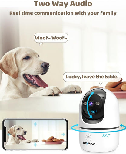 GENBOLT 2K Pet Camera, WiFi Security Camera Indoor,Home Surveillance IP Camera CCTV with Humanoid Detection, Auto Cruise Dog Cam with Audio Alarm