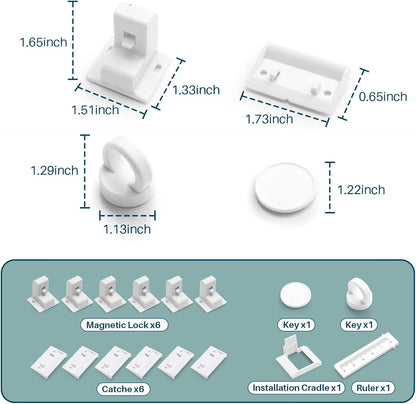 Inaya Magnetic Cabinet Locks for Baby Proofing, Child Proof Magnet Locks for Cabinets & Drawers with Invisible Design, 3M Adhesive, 6 Locks & 1 Key, No Drill & Tools Needed