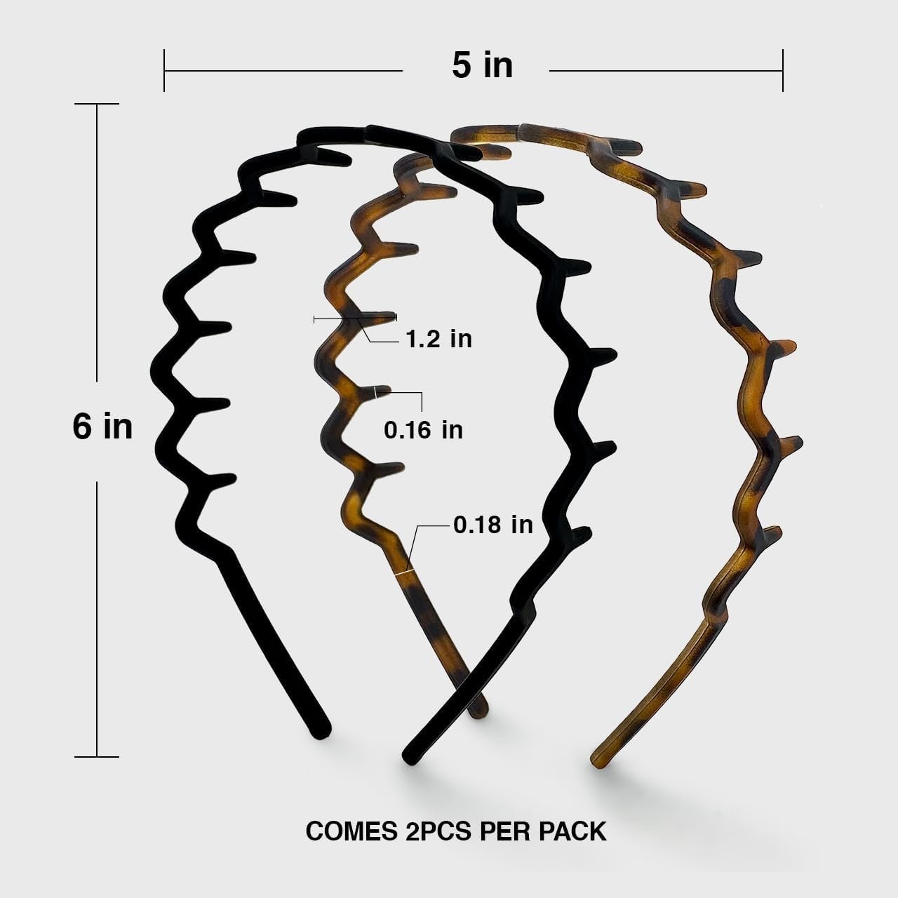 Kitsch Headbands for Women and Men, Durable Plastic Headband for Washing Face, Zig Zag Makeup Headband - 2pcs (Black and Brown)