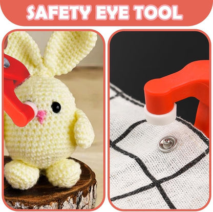 Agamino Safety Eye Tool, Safety Eye Snapper Tool for Crocheting, Safety Eye Pliers Auxiliary Tool with 264PCS Plastic Safety Eyes & 150 Sets Metal Snaps Buttons Kits for Crochet, Stuffed, DIY Craft