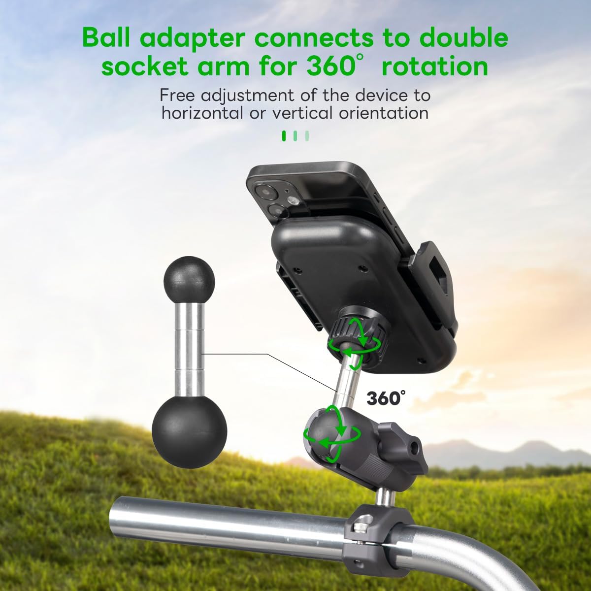 FANAUE 25mm to 17mm Double Ball Motorcycle Adapter: Compatible with Dual Mount RAM Arms, Motorcycle GPS Mounts and Bicycle Accessories with 25mm and 17mm Ball