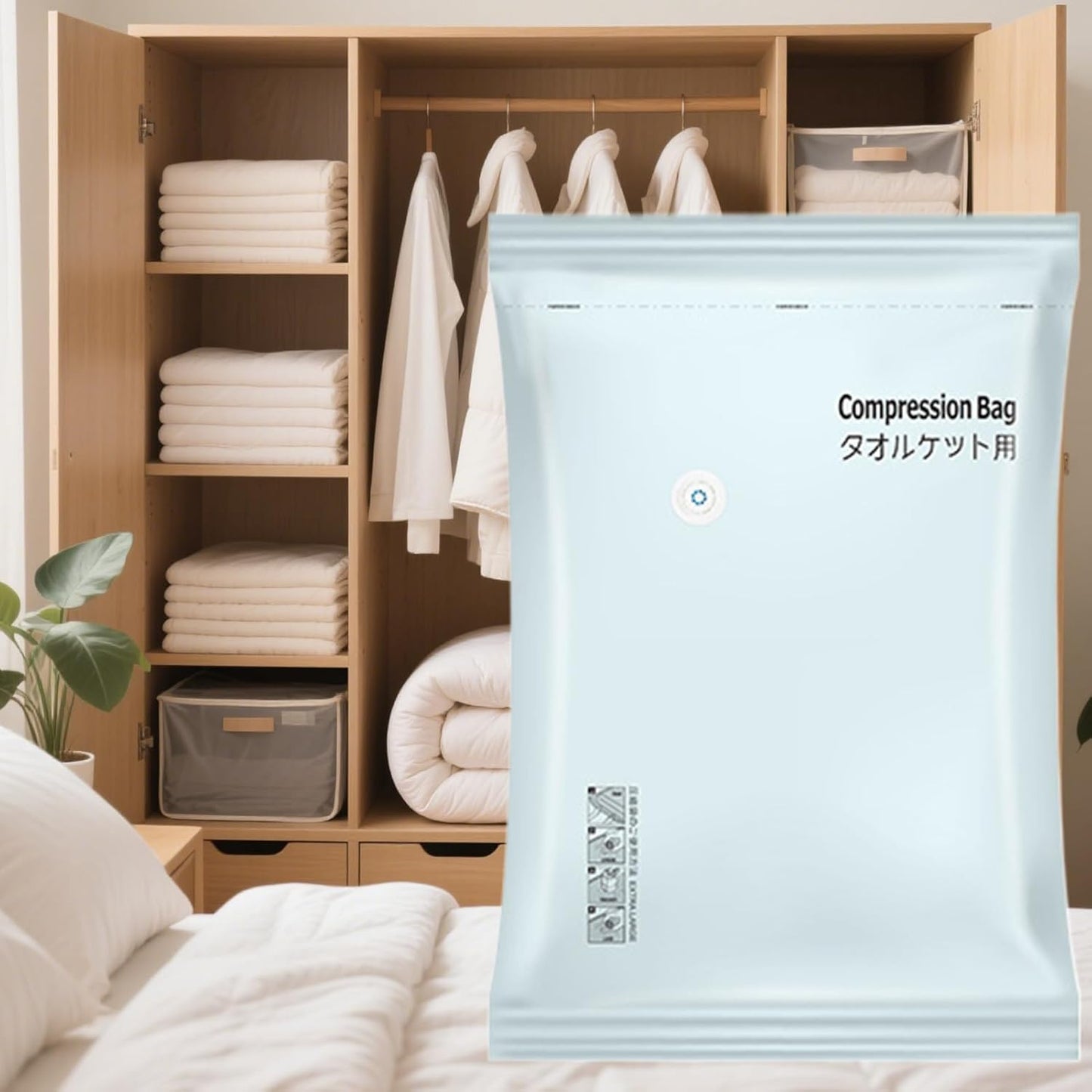 Vacuum Seal Bags for Clothing, Compression Garment Pack, Reusable Waterproof Storage, Space-Saving Organizer, Moving House Seasonal Closet Dorm Organization, Large Size