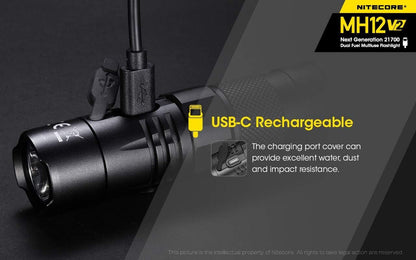 NITECORE MH12 v2 1200 Lumen USB-C Rechargeable Tactical Flashlight