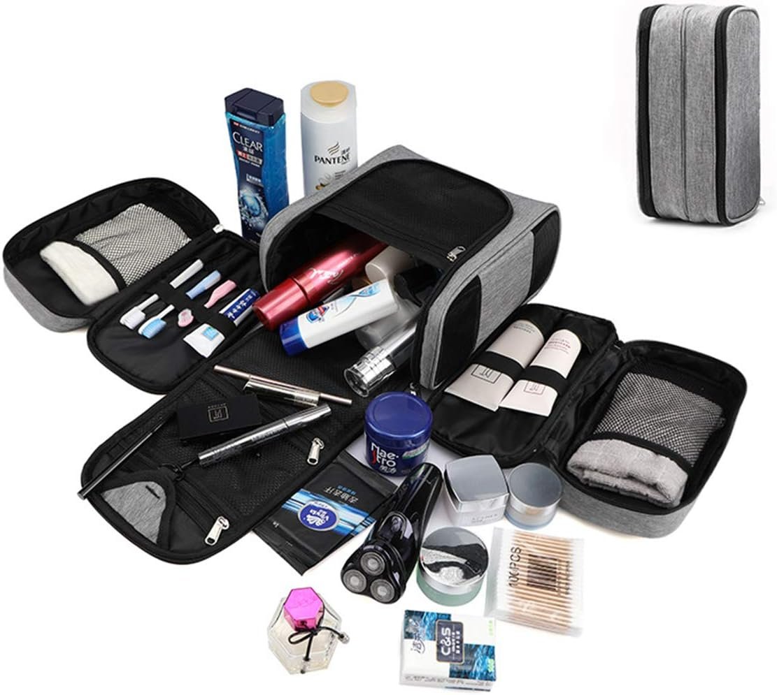 Hanging Travel Toiletry Bag For Women and Men,Cosmetic Makeup Hygiene Organizer Kit, Portable Storage Pack (Light Grey)
