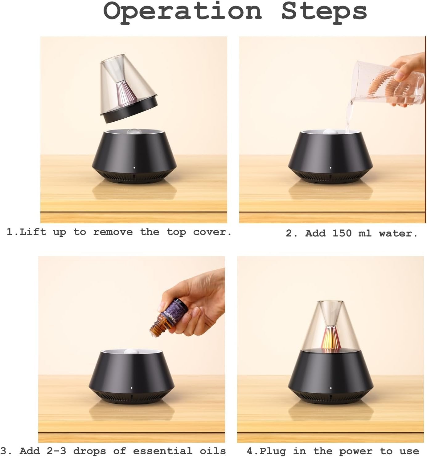 DEALFUN Essential Oils Aroma Diffuser,Portable Humidifier with Cool Mist and Warm Light Effect,Remote Control,150 ml Capacity,for Bedroom, Office, Living Room, Yoga (Black)