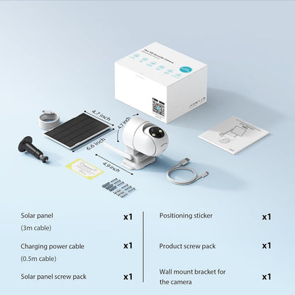 Solar Camera Outdoor Wireless, 2K Color Night Vision, Security Cameras Wireless Outdoor with 360°View, 4X Zoom, Battery Powered, 2.4GHz WiFi Solar Camera, PIR Alarm, IP65 Weatherproof