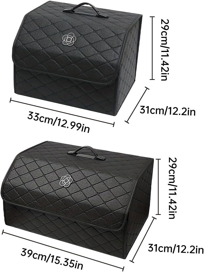 AIMALL Quilted Car Trunk Organizer, Multifunctional Storage Box for Women, Stylish Black