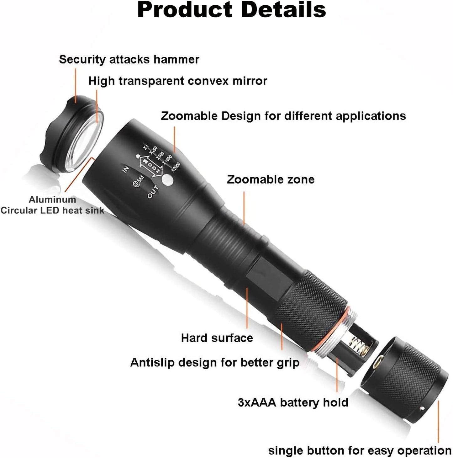 KUPRO Red Light LED Torch Powerful 1000 Lumens Hunting Tactical Red Beam Signal Flashlight Zoomable Waterproof Torches 1 Mode for Night Vision Astronomy Fishing Aviation