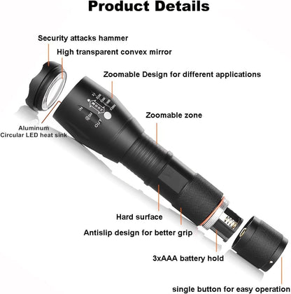KUPRO Red Light LED Torch Powerful 1000 Lumens Hunting Tactical Red Beam Signal Flashlight Zoomable Waterproof Torches 1 Mode for Night Vision Astronomy Fishing Aviation