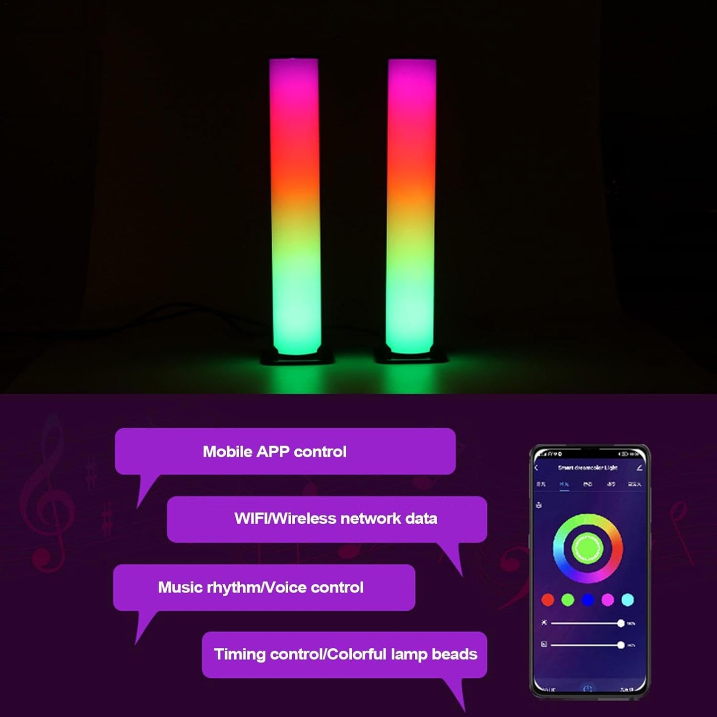 RGB Light Bar, Smart Ambient Lighting, Decorative RGB Light Bar, LED Ambient Lighting, Voice Control Lamp for Game, Movies, Collecting, Dating, PC Room