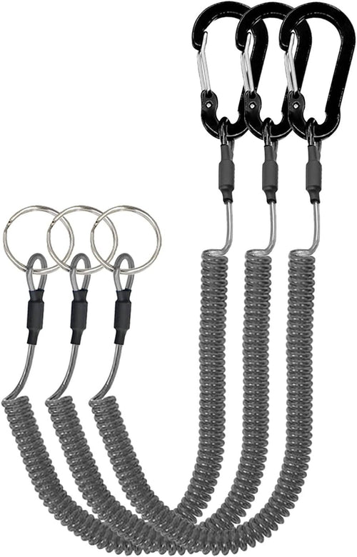 Lix&Rix Spiral Retractable Safety Coiled Lanyard with Stainless Steel Clip Keychain Ring Carabiner for Keys Fishing Tools,3pcs