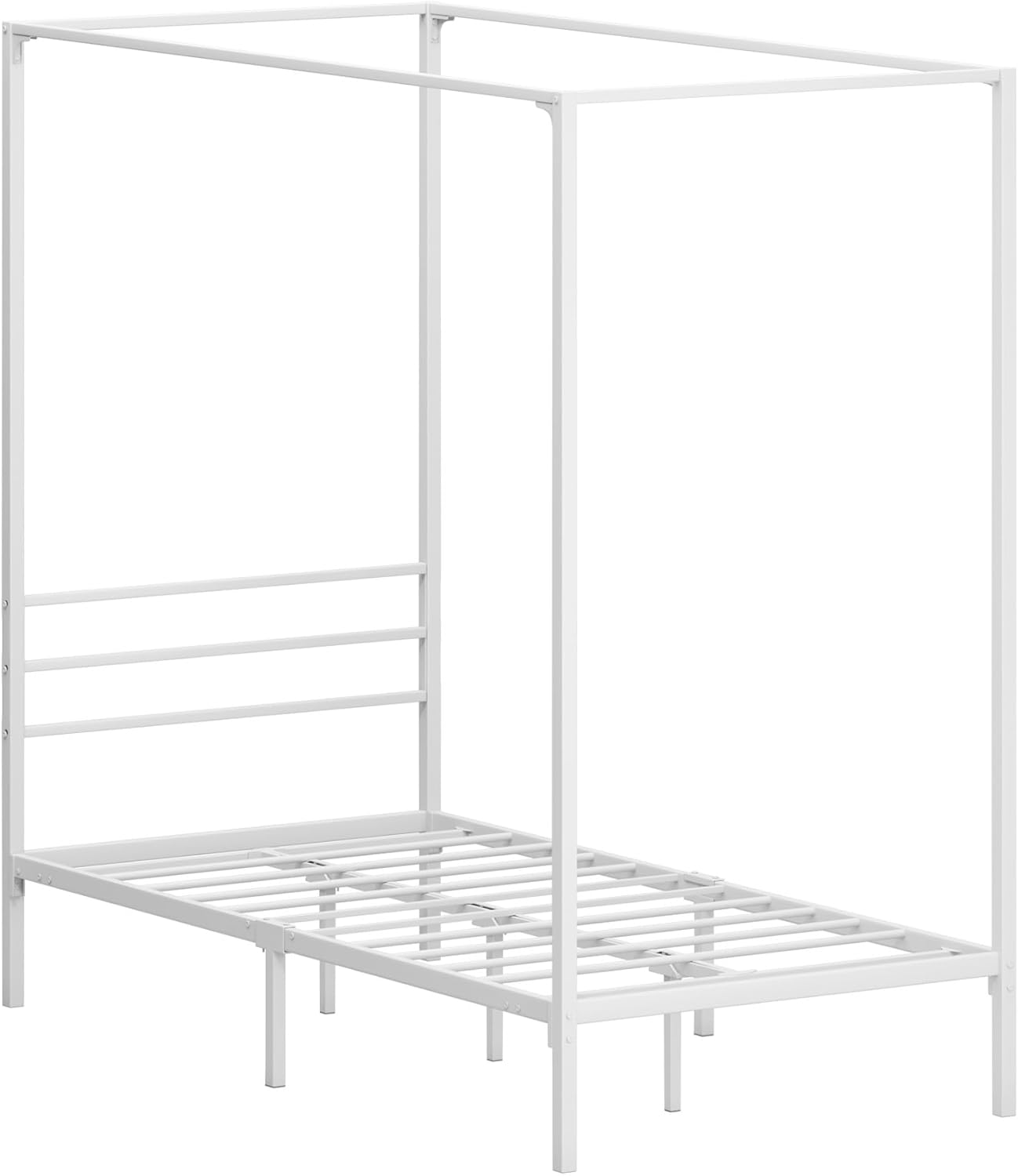 Oikiture Bed Frame Single Size Canopy Metal Bed Base White