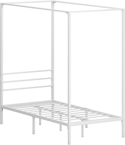 Oikiture Bed Frame Single Size Canopy Metal Bed Base White