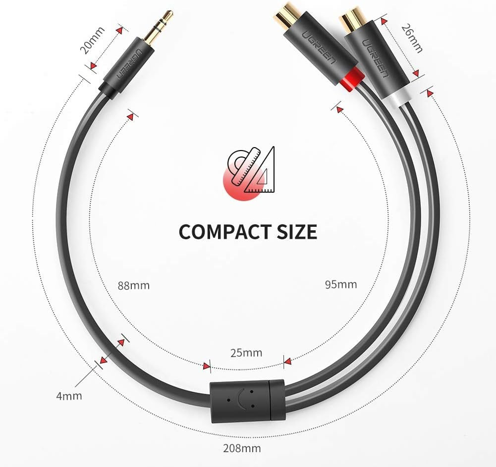 UGREEN 3.5mm Male to 2 RCA Female Jack Stereo Audio Cable Y Adapter Gold Plated Red and White to Headphone Cord Compatible with iPhone iPod iPad MP3 TV DVD Player DJ Controller Mixer Speaker, 0.8 Feet