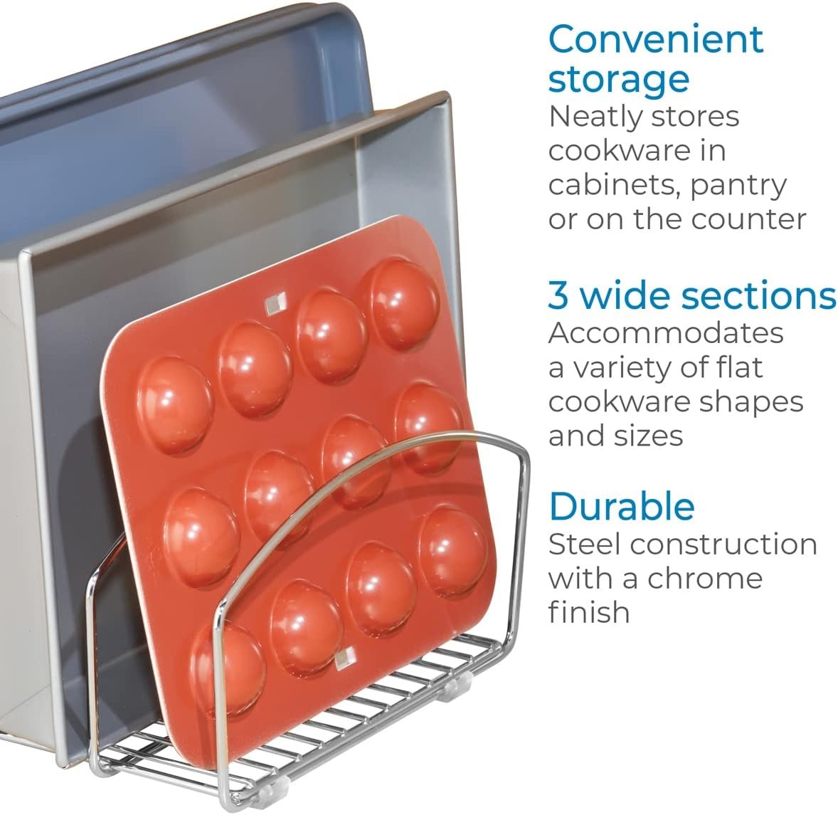 iDesign Classico Kitchen Cookware Organizer for Cutting Boards and Cookie/Baking Sheets - Chrome, 8.4" x 9.95" x 5.55"