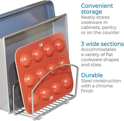 iDesign Classico Kitchen Cookware Organizer for Cutting Boards and Cookie/Baking Sheets - Chrome, 8.4" x 9.95" x 5.55"