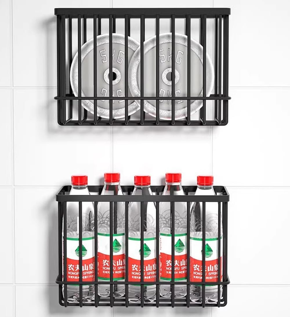 EigPluy 2 Pieces Kitchen Cabinet Door Storage Box, Self-Adhesive Storage Box, Wall Mounted Metal Storage Boxes,Cabinet/Bathroom/Fridge Small Items Organiser Storage Box (Black)