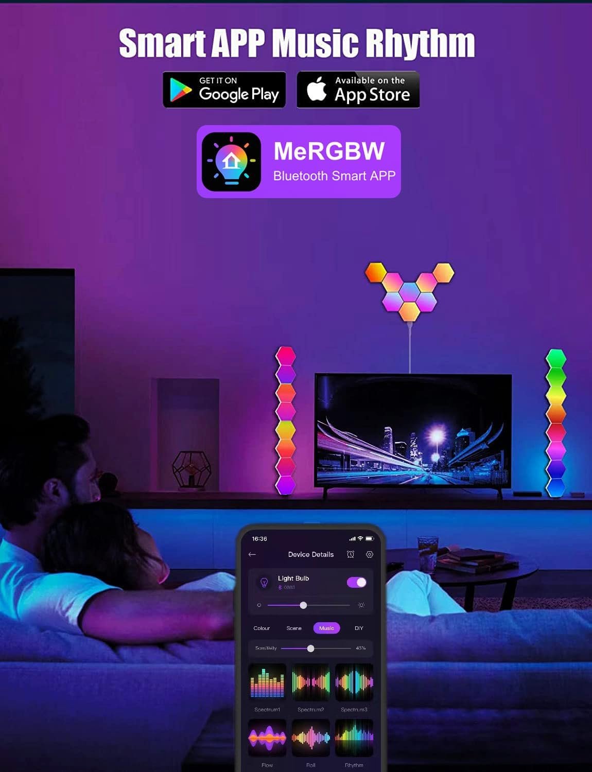 selfila Music Sync DIY Hexagon Lights - Smart APP and Remote RGB Wall Light Hexagonal Modular Gaming Light Honeycomb Shape Panels LED Lights for Bedroom Children Room Decor (8)