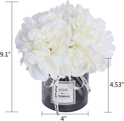 Artificial Hydrangea and Glass vase Decoration, Ins Style Artificial Flower Glass Bottle Set, Suitable for Living Room, Dining Table, Office, Wedding, Hotel Banquet and Other Home Decoration. (white)…