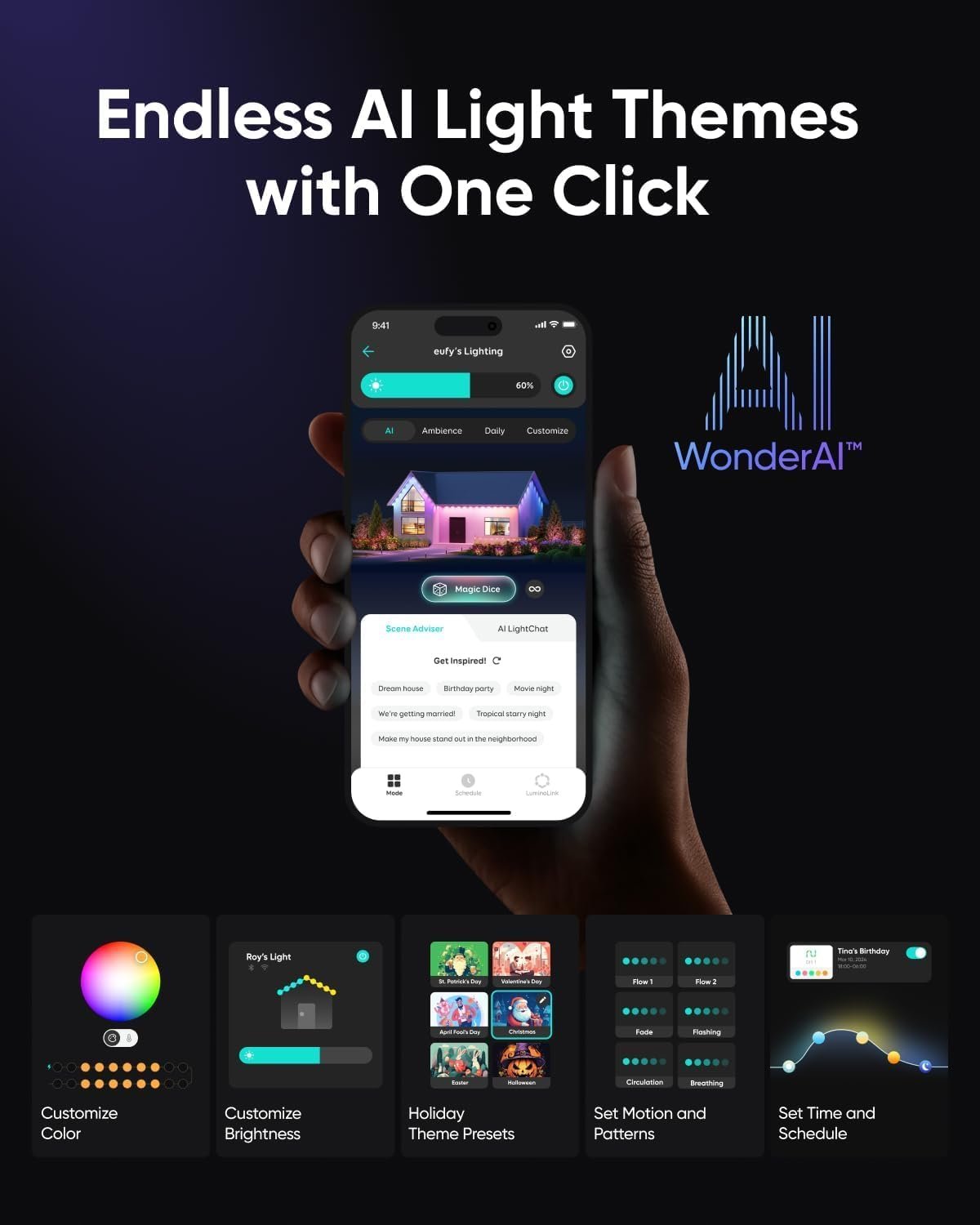 eufy Permanent Outdoor Lights E22, 15 Meters with 30 Triple-LED Lights, Smart RGBWW Lights, Daily and Festive, Up to IP67 Waterproof, AI Lighting Themes for Christmas, Links with Cameras, APP Control