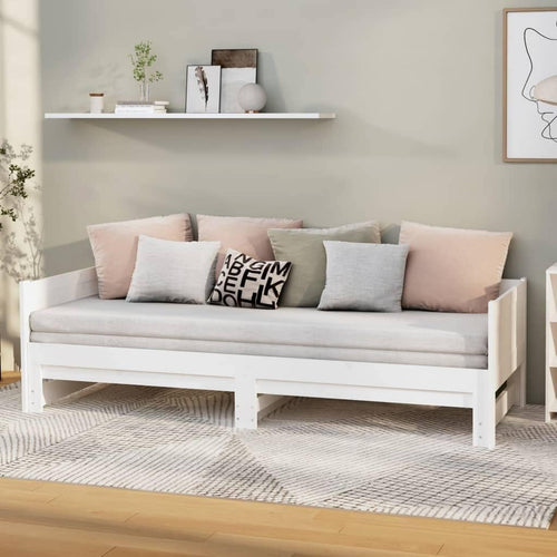 vidaXL Solid Wood Pine Pull-Out Day Bed Living Room Bedroom Sleepover Overnight Bed Couch Sofa Seat Occasional Bed Home Wooden Furniture White