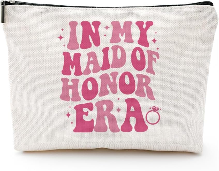 Canvas Makeup Bag – Bridesmaid Gift Bag – Bridal Party Accessories for Wedding, Bachelorette, Engagement, Bridal Shower (in My Maid of Honor Era)