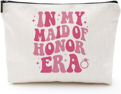 Canvas Makeup Bag – Bridesmaid Gift Bag – Bridal Party Accessories for Wedding, Bachelorette, Engagement, Bridal Shower (in My Maid of Honor Era)