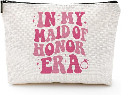 Canvas Makeup Bag – Bridesmaid Gift Bag – Bridal Party Accessories for Wedding, Bachelorette, Engagement, Bridal Shower (in My Maid of Honor Era)