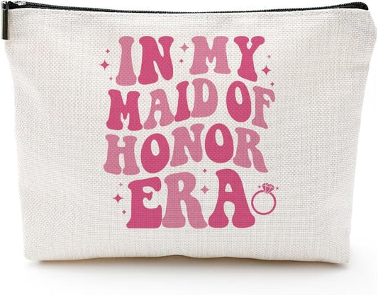 Canvas Makeup Bag – Bridesmaid Gift Bag – Bridal Party Accessories for Wedding, Bachelorette, Engagement, Bridal Shower (in My Maid of Honor Era)