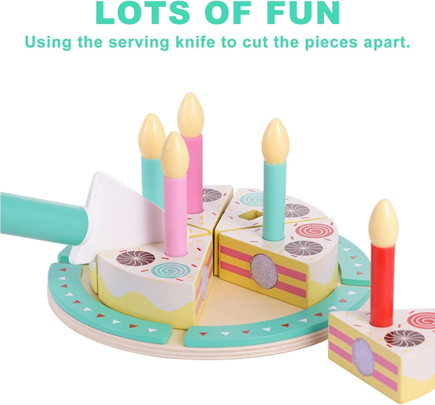 Inhahland Birthday Cake Cutting Toys, Wooden Play Food Set for Kids Toddlers, Pretend Play Kitchen Toys for Boys Girls
